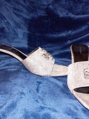 Tori Burch Eleanor Pave Silver High Heel Mule, Size 10M